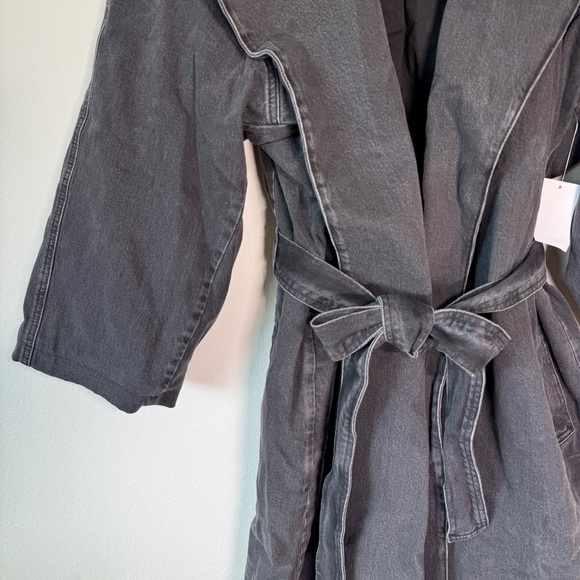 Good American Uniform Tie-Up Pockets Black‎ Wash Denim Trench Coat 2XL/3XL - Picture 7 of 15